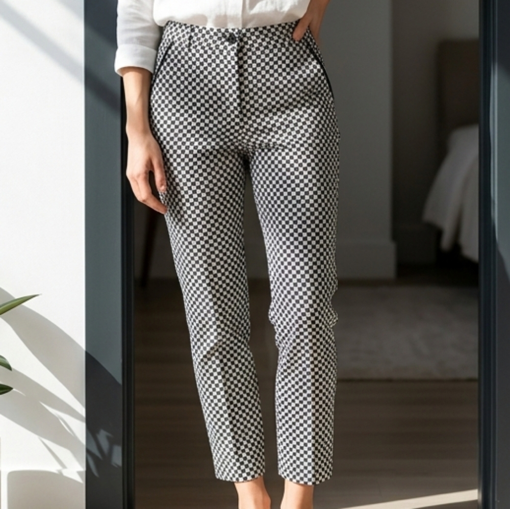 Betabrand Black and White Catstooth Pattern Cropped Pants
